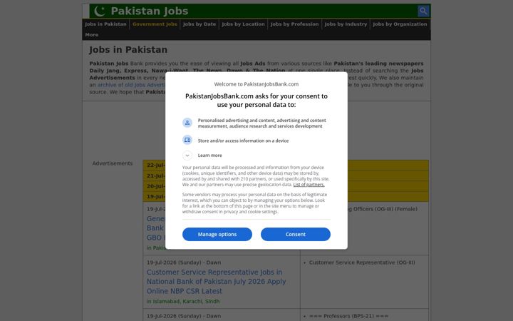 Screenshot of pakistanjobsbank.com