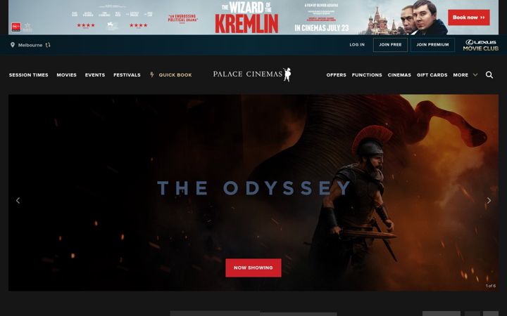 Screenshot stránky palacecinemas.com.au