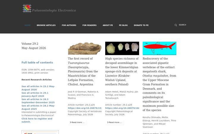 Screenshot of palaeo-electronica.org