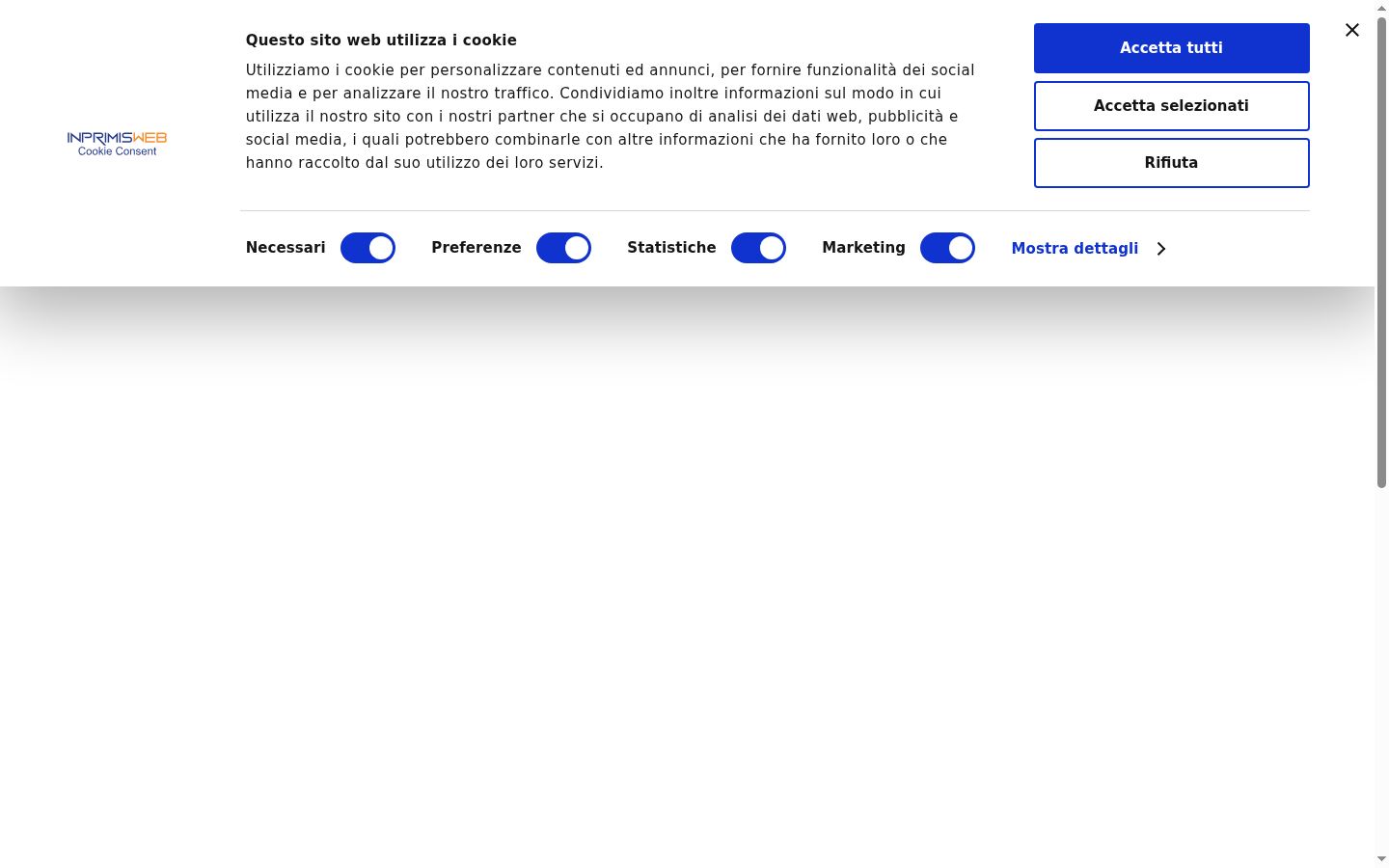 Screenshot del banner di consenso mostrato prima di qualsiasi interazione