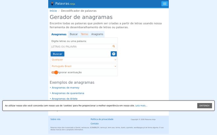 Screenshot of palavras.ninja