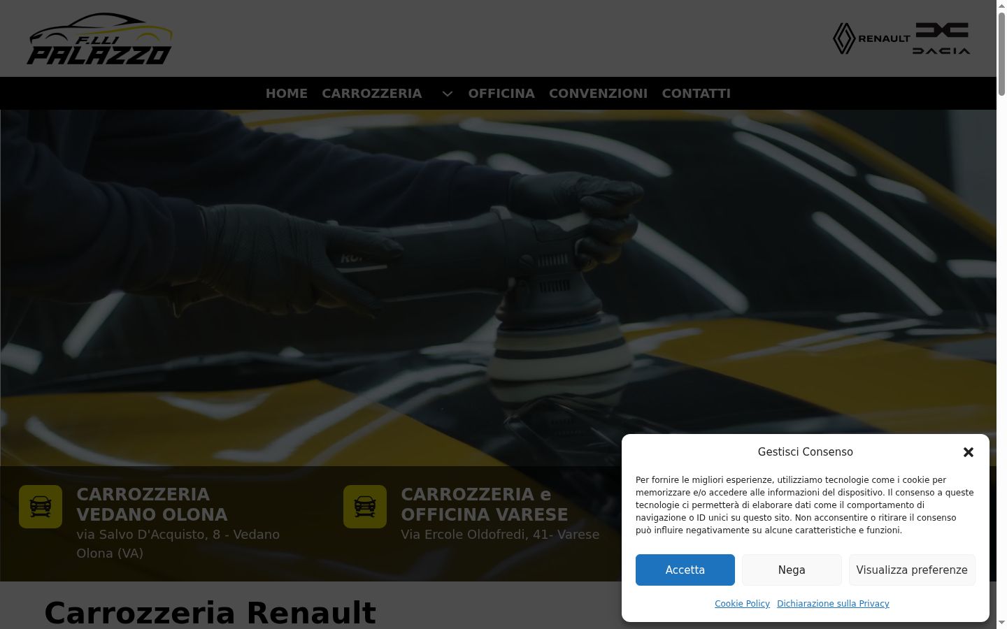 Screenshot del banner di consenso mostrato prima di qualsiasi interazione