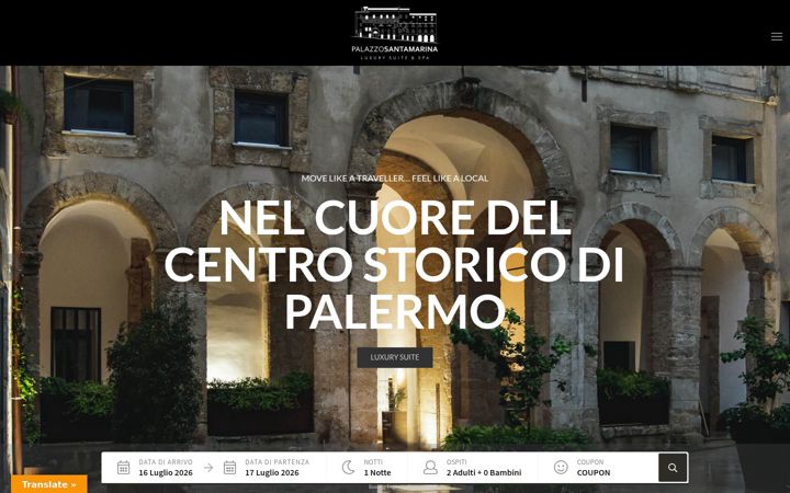Ekrānuzņēmums no palazzosantamarina.com