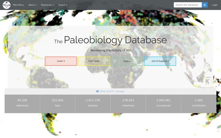 Screenshot of paleobiodb.org
