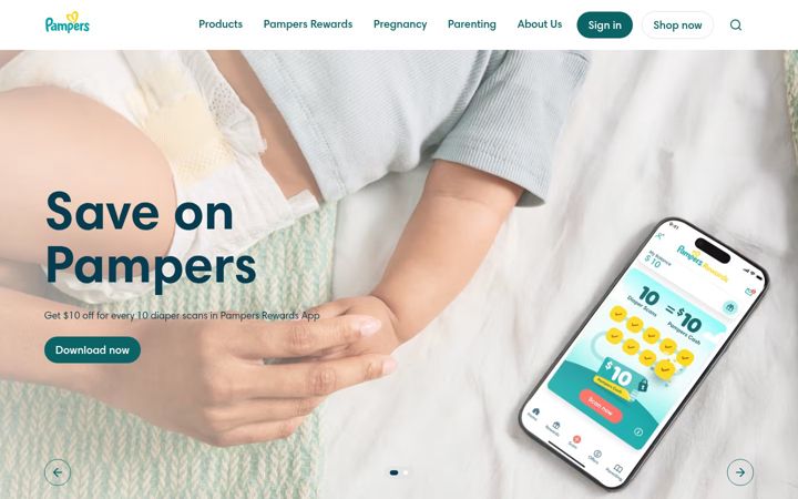Kuvakaappaus sivustosta pampers.com