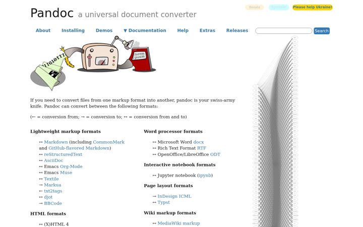Screenshot von pandoc.org