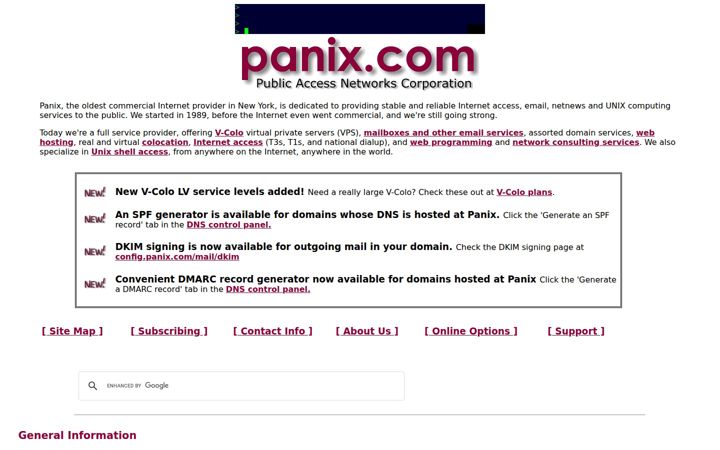 Screenshot stránky panix.com