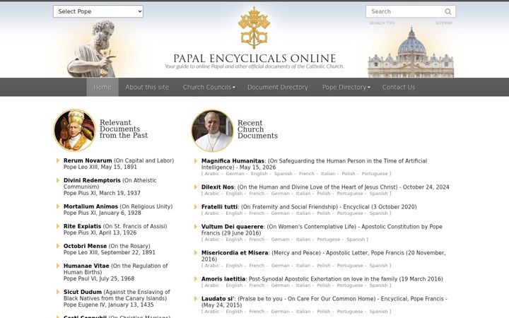 Screenshot of papalencyclicals.net