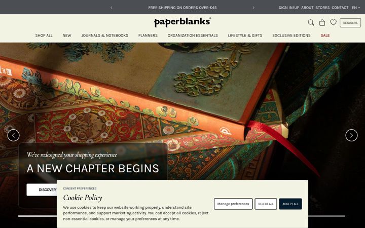 Screenshot of paperblanks.com