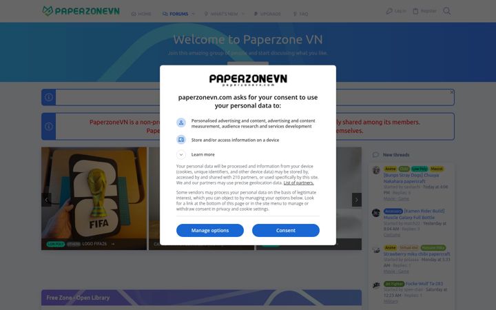 Ekraanipilt saidist paperzonevn.com