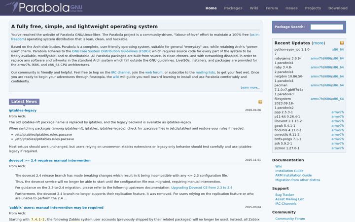 Screenshot of parabola.nu