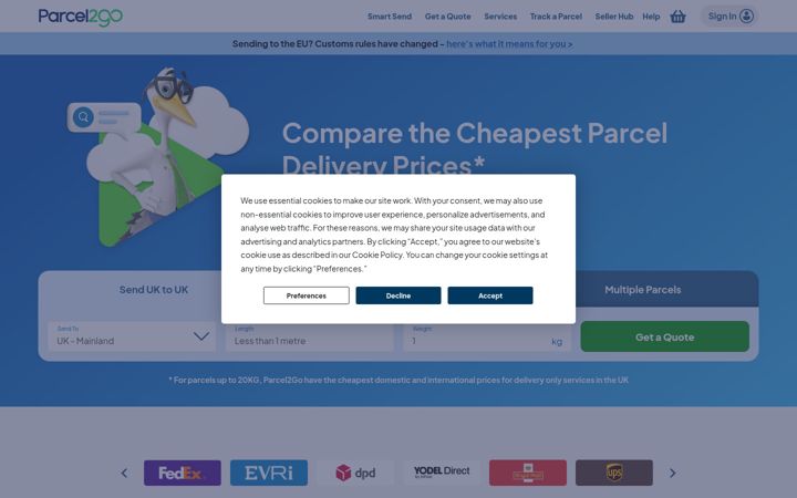 Screenshot of parcel2go.com