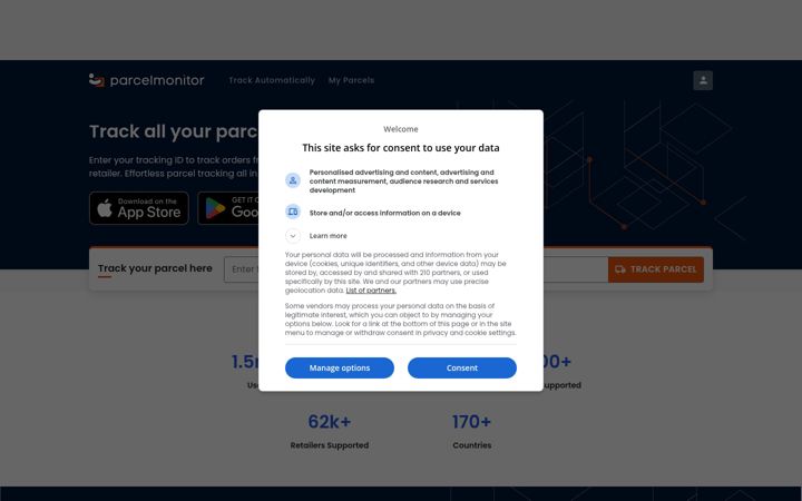 Screenshot του parcelmonitor.com