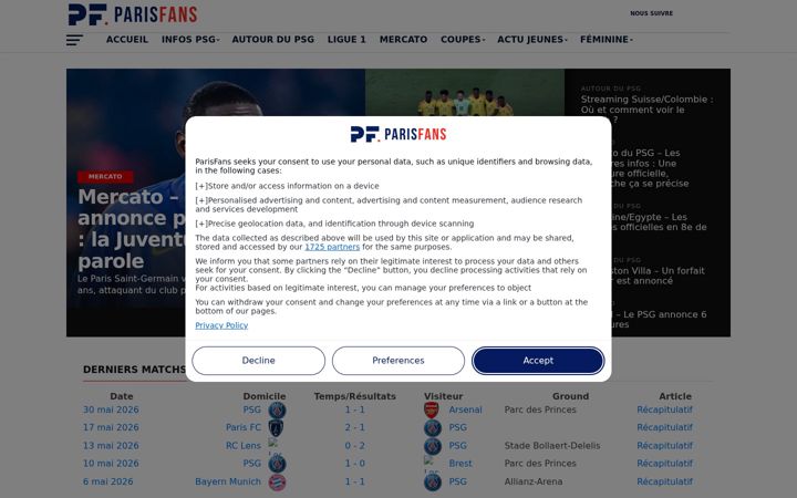 Screenshot of parisfans.fr