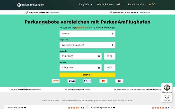 Screenshot of parkenamflughafen.de