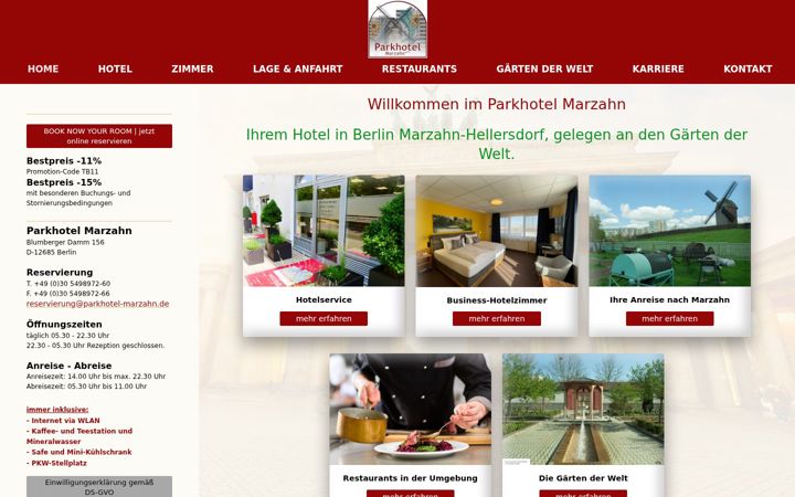 Screenshot of parkhotel-marzahn.de