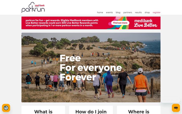 Screenshot stránky parkrun.com.au