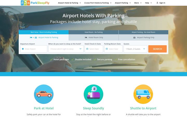 Kuvakaappaus sivustosta parksleepfly.com