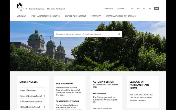 Screenshot of parlament.ch