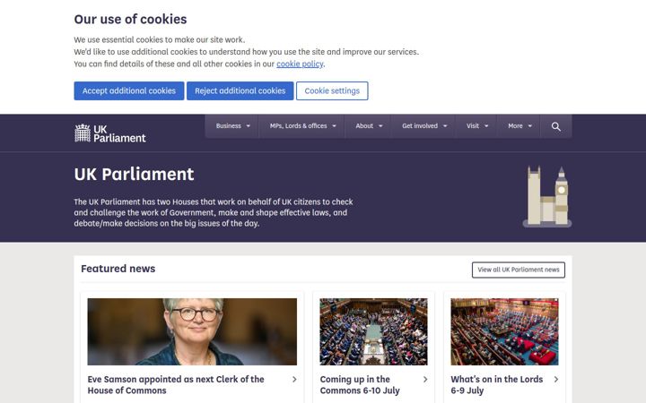 Screenshot of parliament.uk