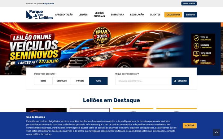 Screenshot of parquedosleiloes.com.br