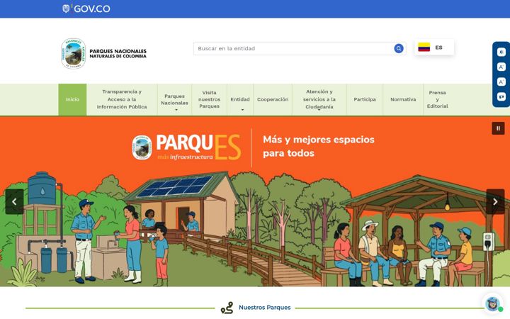 Screenshot of parquesnacionales.gov.co