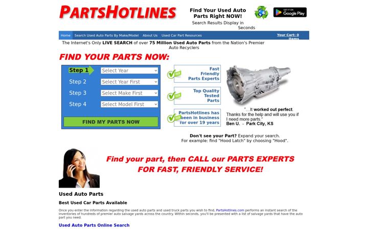 Screenshot stránky partshotlines.com