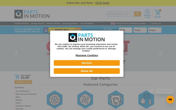 Screenshot of partsinmotion.co.uk