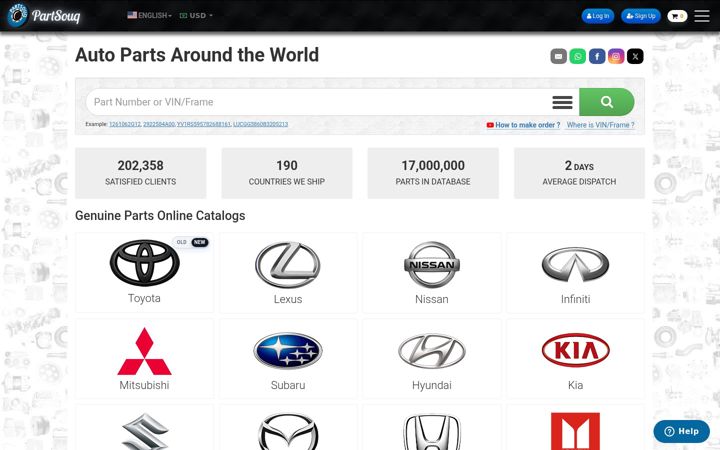 Screenshot ta' partsouq.com
