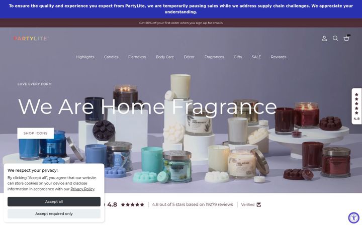 Screenshot of partylite.com