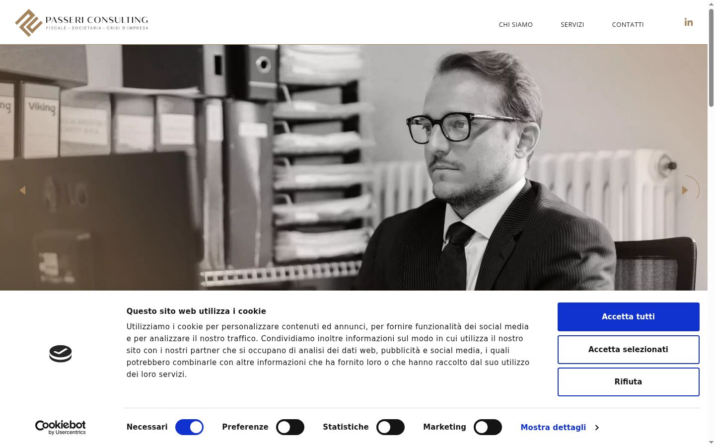 Screenshot del banner di consenso mostrato prima di qualsiasi interazione