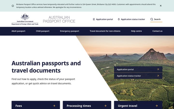 Screenshot of passports.gov.au