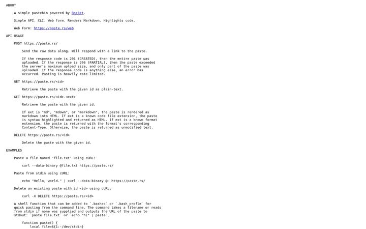 Screenshot of paste.rs