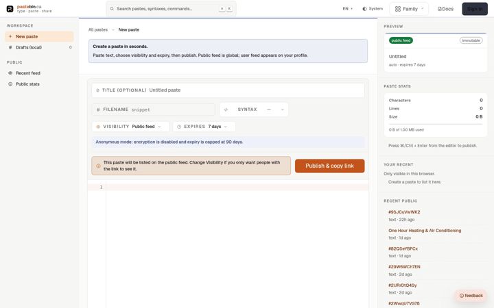 Skærmbillede af pastebin.ca