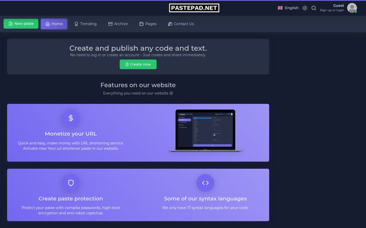 Screenshot of pastepad.net