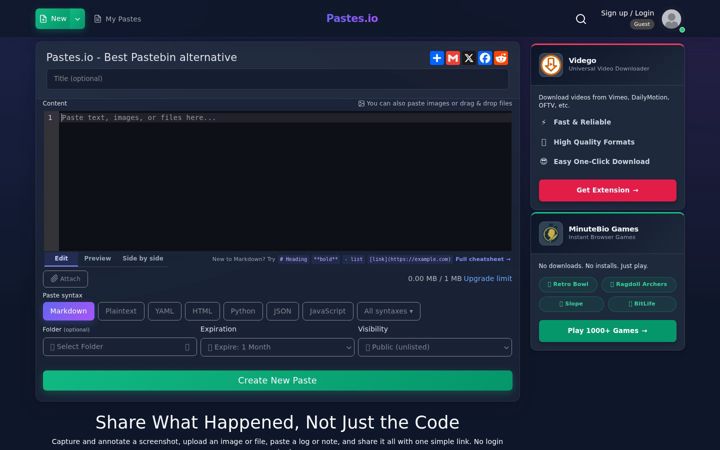Captura de pantalla de pastes.io