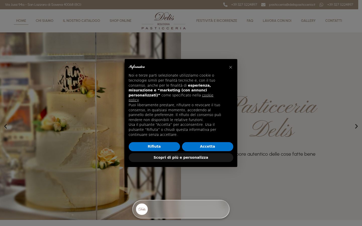 Screenshot del banner di consenso mostrato prima di qualsiasi interazione