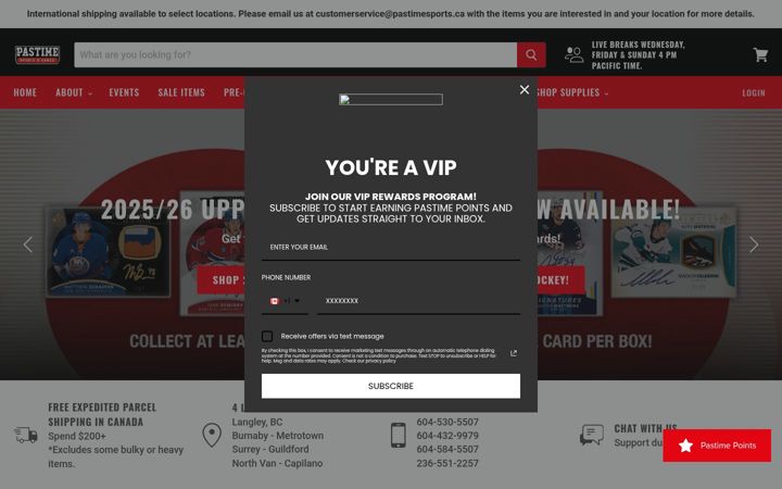 Screenshot of pastimesports.ca