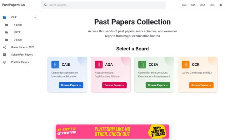 Screenshot von pastpapers.co
