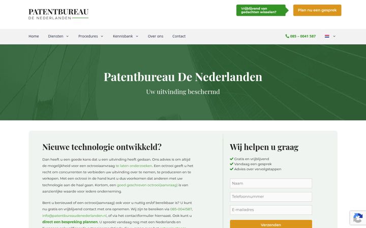 Captura de ecrã de patentbureaudenederlanden.nl
