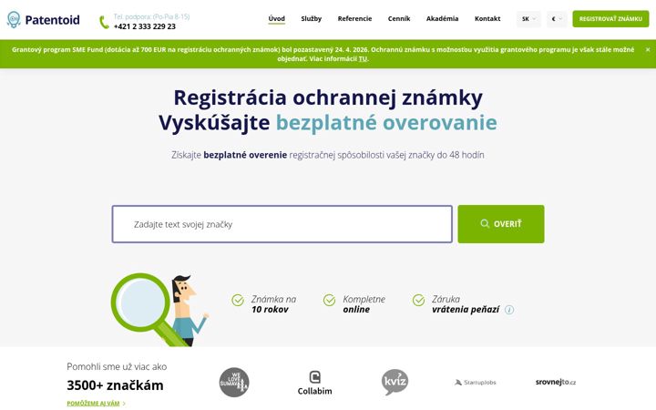 Екранна снимка на patentoid.sk