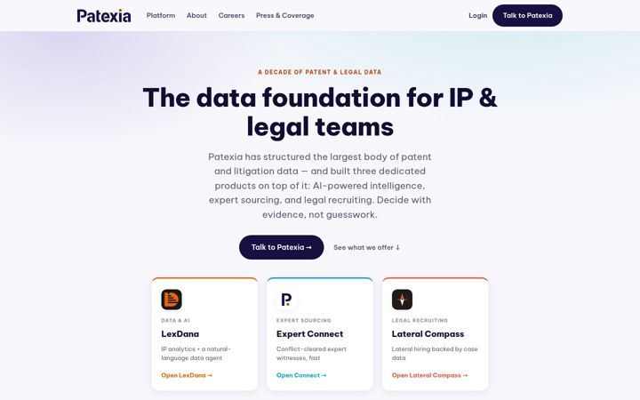 Screenshot of patexia.com