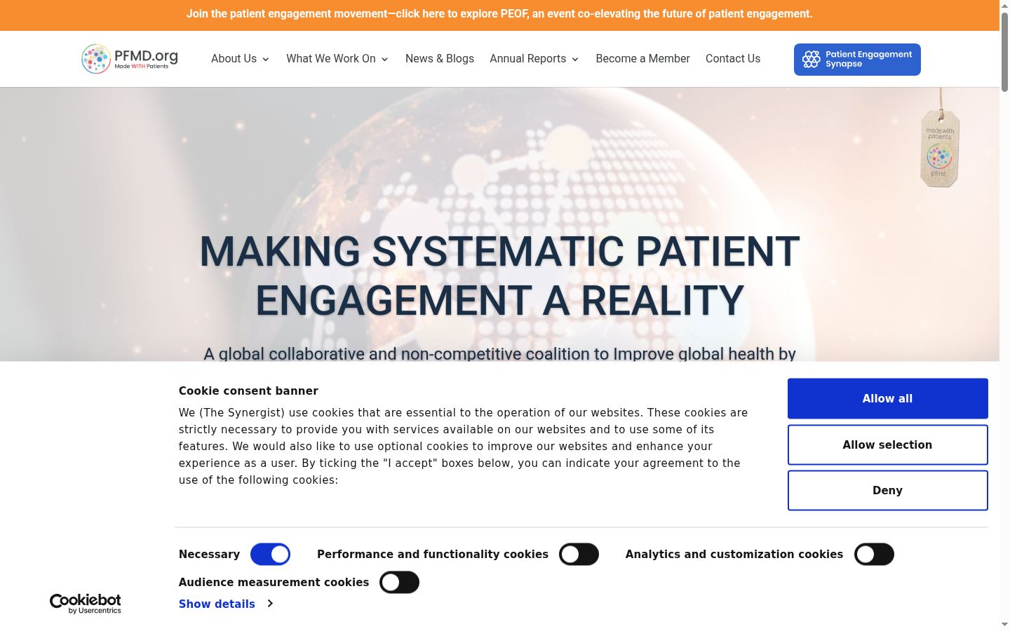 Screenshot of the consent banner shown before any interaction