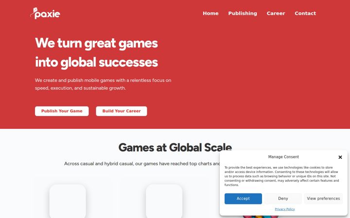 Ekrano kopija paxiegames.com