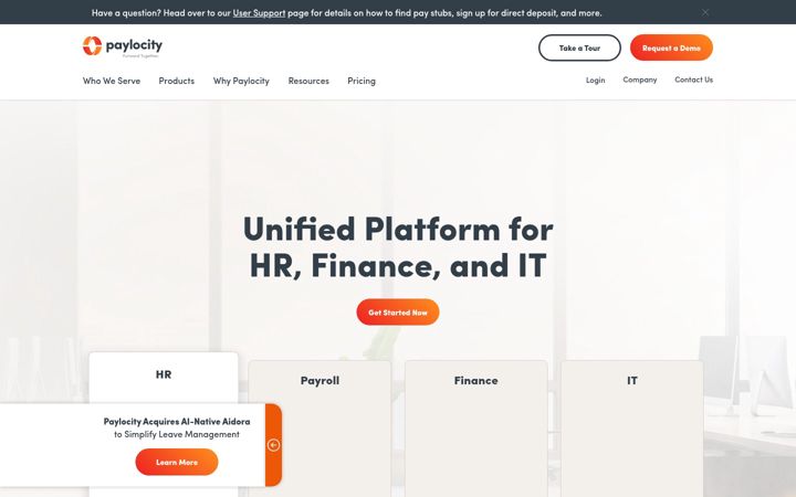 Snímek obrazovky paylocity.com
