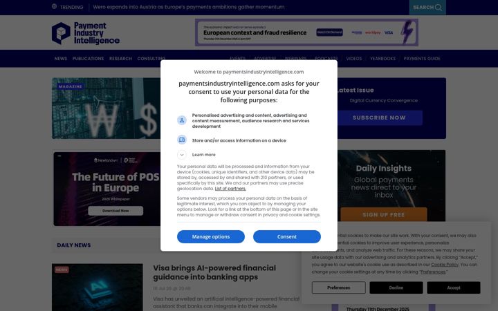 Screenshot of paymentsindustryintelligence.com