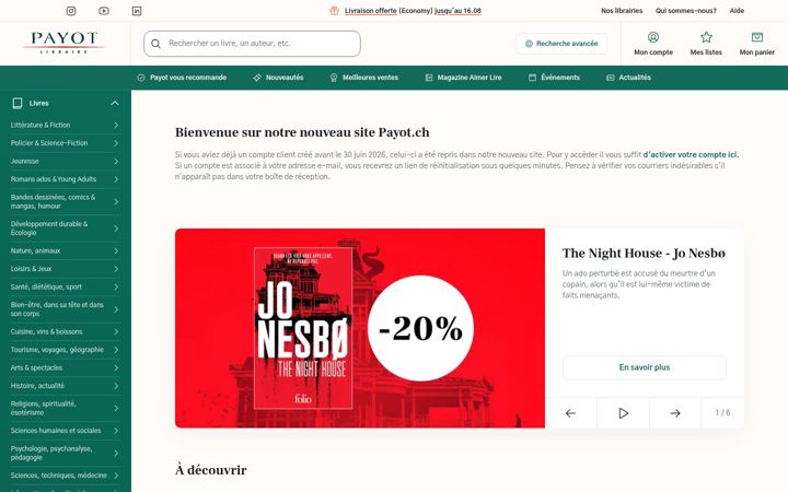 Screenshot of payot.ch