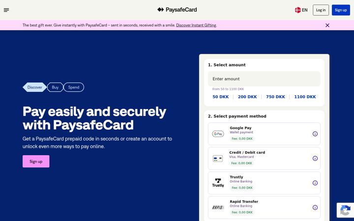 Skærmbillede af paysafecard.com