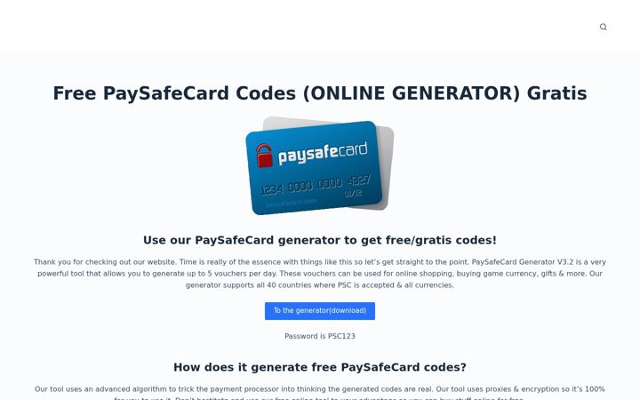 Screenshot of paysafecard4generator.com