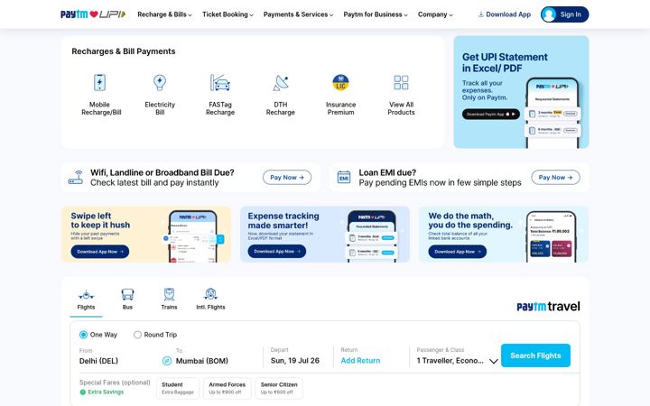 Screenshot von paytm.com